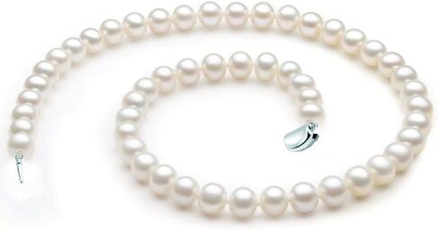 عقد من الفضة الاسترلينية عيار 925 مقاس 7.5-8.5 ملم ايه ايه ايه الاصلي المستزرع في المياه العذبة واللؤلؤ الابيض هدية عيد الام - 18 انش، 7.5 ملم - 8.5 ملم، لؤلؤي، لؤلؤ, 7.5mm-8.5mm, لؤلؤة, لؤلؤة in Kuwait