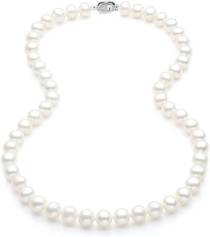 عقد من الفضة الاسترلينية عيار 925 مقاس 7.5-8.5 ملم ايه ايه ايه الاصلي المستزرع في المياه العذبة واللؤلؤ الابيض هدية عيد الام - 18 انش، 7.5 ملم - 8.5 ملم، لؤلؤي، لؤلؤ, 7.5mm-8.5mm, لؤلؤة, لؤلؤة in Kuwait