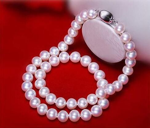 عقد من الفضة الاسترلينية عيار 925 مقاس 7.5-8.5 ملم ايه ايه ايه الاصلي المستزرع في المياه العذبة واللؤلؤ الابيض هدية عيد الام - 18 انش، 7.5 ملم - 8.5 ملم، لؤلؤي، لؤلؤ, 7.5mm-8.5mm, لؤلؤة, لؤلؤة in Kuwait