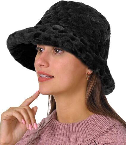 Bucket Hat Womens Faux Fur Warm Winter Plush Bucket Hats Furry Fuzzy Colorful Fisherman Cap Adjustable Girls Outdoor Travel in Saudi Arabia