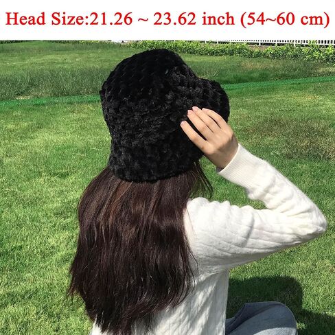 Bucket Hat Womens Faux Fur Warm Winter Plush Bucket Hats Furry Fuzzy Colorful Fisherman Cap Adjustable Girls Outdoor Travel in Saudi Arabia
