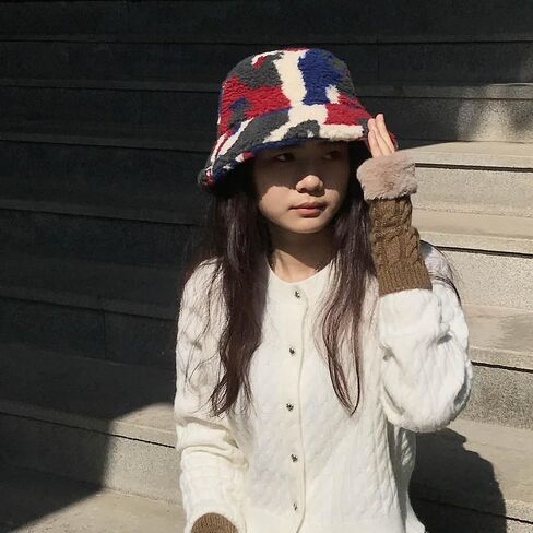 Bucket Hat Womens Faux Fur Warm Winter Plush Bucket Hats Furry Fuzzy Colorful Fisherman Cap Adjustable Girls Outdoor Travel in Saudi Arabia