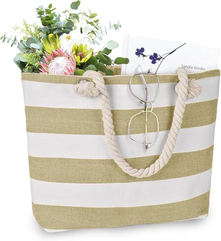 LAVTUG Canvas Tote Bag for Women Waterproof Large Travel Beach Bags with Zipper Reusable Grocery Shopping Bags in Kuwait