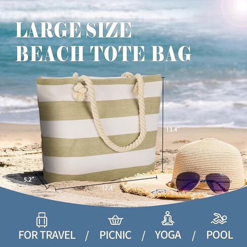 LAVTUG Canvas Tote Bag for Women Waterproof Large Travel Beach Bags with Zipper Reusable Grocery Shopping Bags in Kuwait