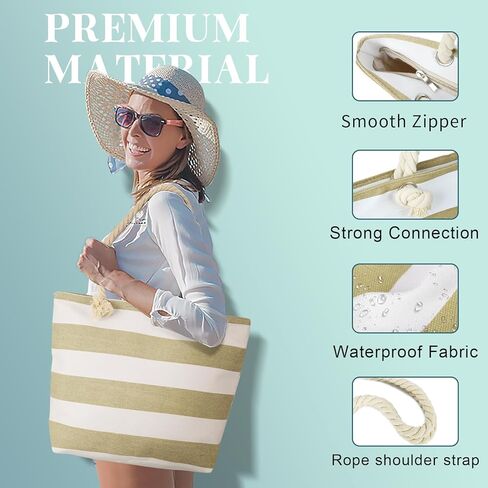 LAVTUG Canvas Tote Bag for Women Waterproof Large Travel Beach Bags with Zipper Reusable Grocery Shopping Bags in Kuwait