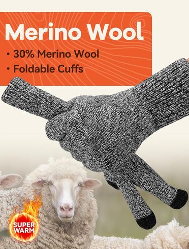 Winter Gloves for Men Women Merino Wool Touch Screen THINSULATE Lining Warm Gloves Thermal Soft Knit for Cold Weather in Saudi Arabia