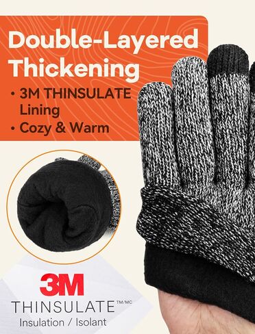 Winter Gloves for Men Women Merino Wool Touch Screen THINSULATE Lining Warm Gloves Thermal Soft Knit for Cold Weather in Saudi Arabia