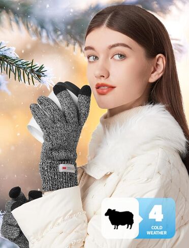 Winter Gloves for Men Women Merino Wool Touch Screen THINSULATE Lining Warm Gloves Thermal Soft Knit for Cold Weather in Saudi Arabia