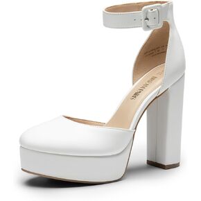 DREAM PAIRS المرأة منصة عالية الكعب مكتنزة مغلقة اصبع القدم كتلة الكاحل فستان بحزام مشبك جولة اصبع القدم حفل زفاف أحذية مضخات مريحة in Saudi Arabia