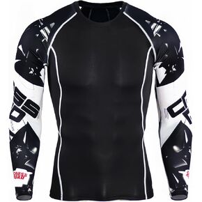 LiveZou Long Sleeve UPF 50+ Protection Performance Fit Compression Men's Rash Guard Shirt Swim Workout Shirt for Men