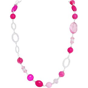 Firstmeet Chunky Crystal Coloured Glaze Beads Long Necklace for Women