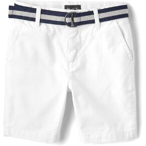 The Children's Place Boys' Stretch Chino Shorts, White, 4,boys,Belted Chino Shorts,Simply White,4