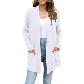 Yekaty Womens Lightweight Cardigan Shirt Soft Open Front Draped Cardigans Long Dusters with Pockets in Kuwait