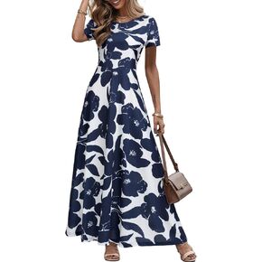 ZABERRY Women's 2024 Short Sleeve Round Neck Casual Summer Flowy Maxi Spring Dresses with Pockets in Saudi Arabia