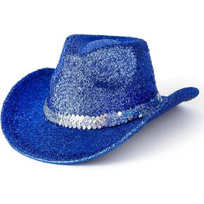 Gossifan Western Hats for Women Men Sparkly Cowgirl Hat Wide Brim Felt Cowboy Hats Disco Party Music Hat