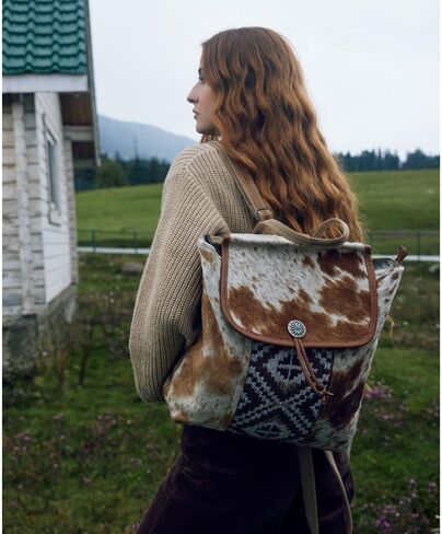 Myra Bag Western Leather Backpack Bag for Women - Flapover Upcycled Cowhide Bag Elisa in Saudi Arabia