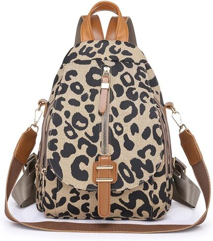 Hiriotin Leopard Print Backpack for Women Pu Leather Cheetah Print Shoulder Daypack Leopard Satchel Backpack with Handle Multipurpose (Single Zipper) in Kuwait