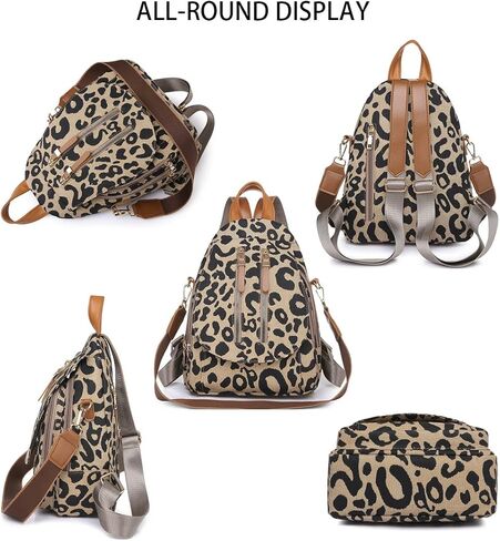 Hiriotin Leopard Print Backpack for Women Pu Leather Cheetah Print Shoulder Daypack Leopard Satchel Backpack with Handle Multipurpose (Single Zipper) in Kuwait