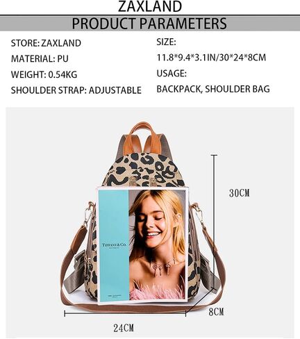 Hiriotin Leopard Print Backpack for Women Pu Leather Cheetah Print Shoulder Daypack Leopard Satchel Backpack with Handle Multipurpose (Single Zipper) in Kuwait