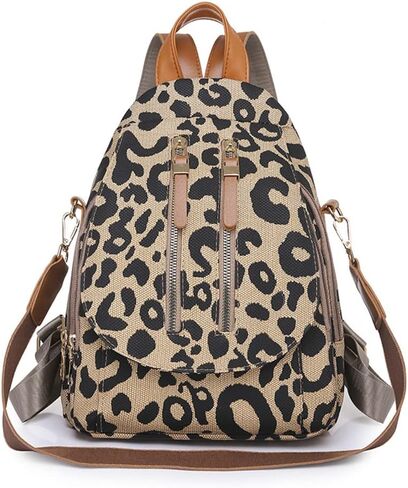 حقيبة ظهر هيريوتين بطبعة جلد الفهد للنساء من جلد البولي يوريثان بطباعة الفهد، حقيبة ظهر للكتف بطبعة الفهد مع مقبض متعددة الأغراض (سحاب واحد) in Kuwait