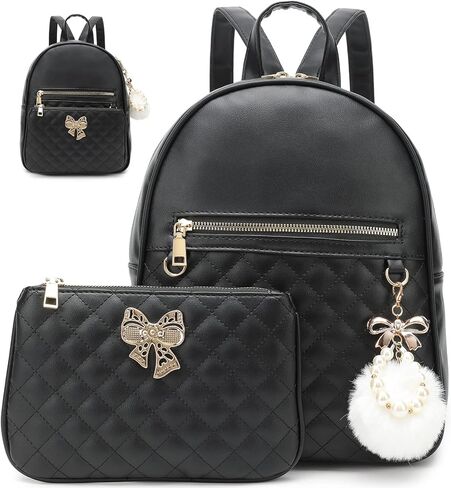 حقيبة ظهر BESYIGA للنساء، حقيبة ظهر جلدية صغيرة للنساء حقيبة سفر كتف بسلسلة مع حقيبة يد قابلة للفصل، قطعتين (أبيض) in Kuwait