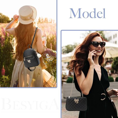 حقيبة ظهر BESYIGA للنساء، حقيبة ظهر جلدية صغيرة للنساء حقيبة سفر كتف بسلسلة مع حقيبة يد قابلة للفصل، قطعتين (أبيض) in Kuwait