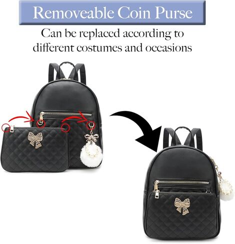 حقيبة ظهر BESYIGA للنساء، حقيبة ظهر جلدية صغيرة للنساء حقيبة سفر كتف بسلسلة مع حقيبة يد قابلة للفصل، قطعتين (أبيض) in Kuwait