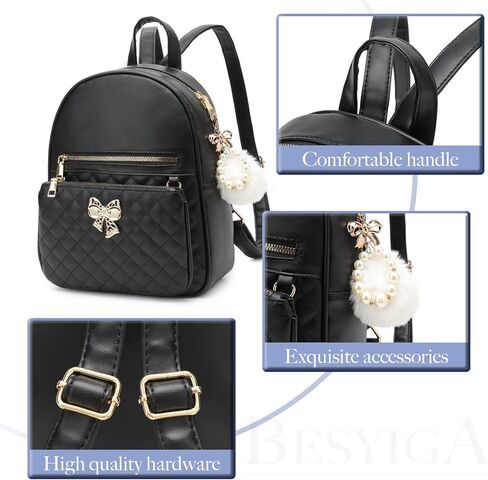 حقيبة ظهر BESYIGA للنساء، حقيبة ظهر جلدية صغيرة للنساء حقيبة سفر كتف بسلسلة مع حقيبة يد قابلة للفصل، قطعتين (أبيض) in Kuwait