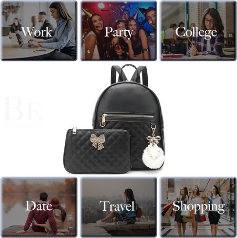 حقيبة ظهر BESYIGA للنساء، حقيبة ظهر جلدية صغيرة للنساء حقيبة سفر كتف بسلسلة مع حقيبة يد قابلة للفصل، قطعتين (أبيض) in Kuwait