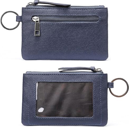 Aslana Genuine Saffiano Leather ID Case with Key Ring, Coin Purse Pouch Mini Skinny Wallet (Pouch - Navy Blue) in Saudi Arabia