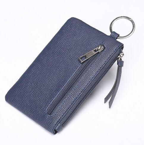 Aslana Genuine Saffiano Leather ID Case with Key Ring, Coin Purse Pouch Mini Skinny Wallet (Pouch - Navy Blue) in Saudi Arabia