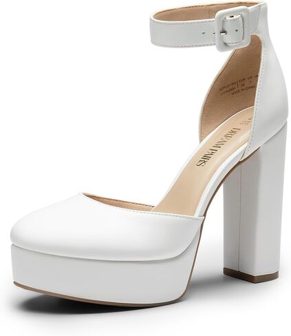 DREAM PAIRS Women's Platform Chunky Round Toe Heels | 4.92'' Closed Toe Block Ankle Strap Dress Buckle Wedding Party Comfortable Pumps Shoes in Saudi Arabia