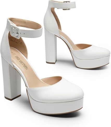 DREAM PAIRS Women's Platform Chunky Round Toe Heels | 4.92'' Closed Toe Block Ankle Strap Dress Buckle Wedding Party Comfortable Pumps Shoes in Saudi Arabia
