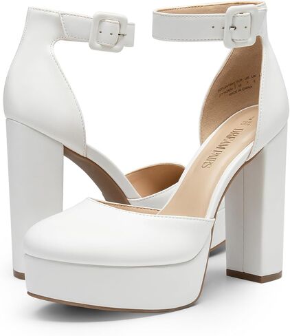 DREAM PAIRS Women's Platform Chunky Round Toe Heels | 4.92'' Closed Toe Block Ankle Strap Dress Buckle Wedding Party Comfortable Pumps Shoes in Saudi Arabia