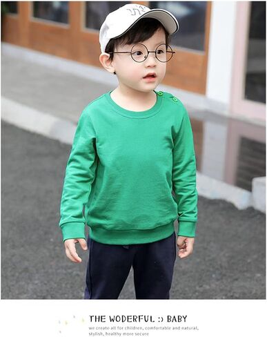 سويت شيرت AdaliaFaye للأولاد بياقة دائرية للفتيات وأكمام طويلة من القطن للأطفال الصغار كاجوال سادة تي شيرت بلوفر علوي in Kuwait