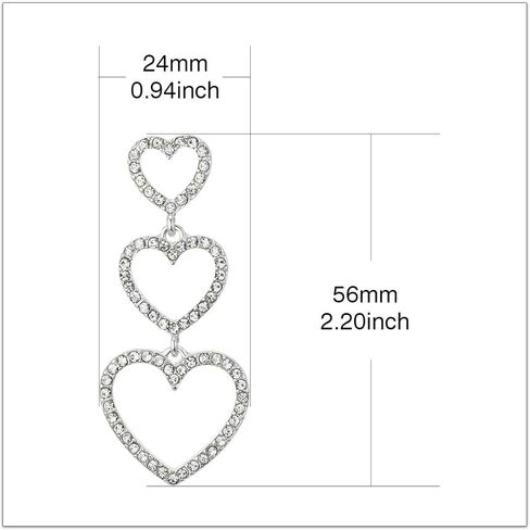 RareLove Bling CZ Crystal Interlocking Three Heart Hollow Dangle Stud Piercing Earrings For Women Girls Silver Plated Alloy Valentines Gift For Her in Saudi Arabia