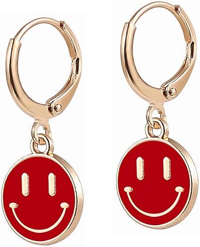 Smiley Face Earrings Preppy Jewelry Cute Happy Face Dangle Drop Cartilage Colorful Small Huggie Hoop Trendy Aesthetic Y2K Hypoallergenic Earrings Gifts for Teen Girls Women in Saudi Arabia