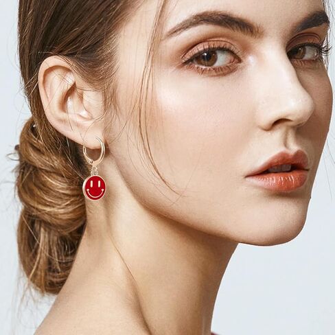 Smiley Face Earrings Preppy Jewelry Cute Happy Face Dangle Drop Cartilage Colorful Small Huggie Hoop Trendy Aesthetic Y2K Hypoallergenic Earrings Gifts for Teen Girls Women in Saudi Arabia