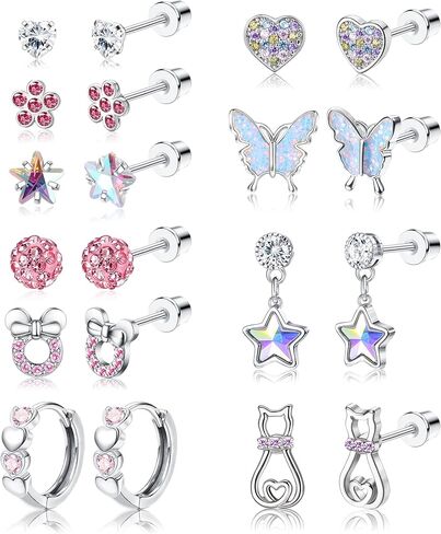 adramata الأقراط هيبوالرجينيك للفتيات النساء الجراحية الصلب الأطفال الأقراط لطيف هوجي هوب الأقراط تشيكوسلوفاكيا نجم الفراشة المسمار الظهر الأقراط 20 جرام 10 أزواج مجموعة الأقراط in Kuwait