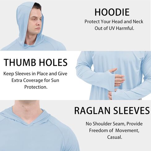 قمصان Pathome للرجال بأكمام طويلة: قميص رجالي بغطاء للرأس بعامل حماية من أشعة الشمس 50+ وعامل حماية من الشمس SPF/الأشعة فوق البنفسجية مناسب للجفاف والمشي لمسافات طويلة والسباحة وصيد الأسماك in Kuwait