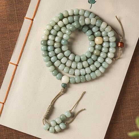 Mansiyuyee Natural Green Bodhi Seed 108 Mala Beads Bracelet for Women Buddhist Prayer Beads Necklace in Saudi Arabia