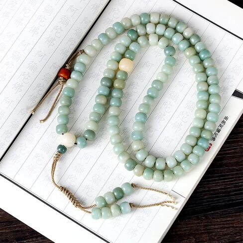 Mansiyuyee Natural Green Bodhi Seed 108 Mala Beads Bracelet for Women Buddhist Prayer Beads Necklace in Saudi Arabia