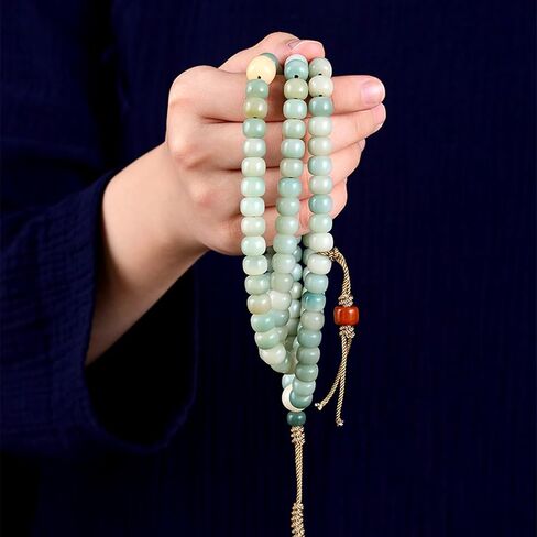 Mansiyuyee Natural Green Bodhi Seed 108 Mala Beads Bracelet for Women Buddhist Prayer Beads Necklace in Saudi Arabia