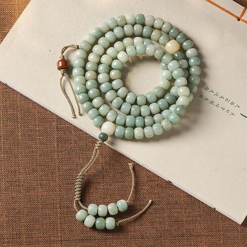 Mansiyuyee Natural Green Bodhi Seed 108 Mala Beads Bracelet for Women Buddhist Prayer Beads Necklace in Saudi Arabia