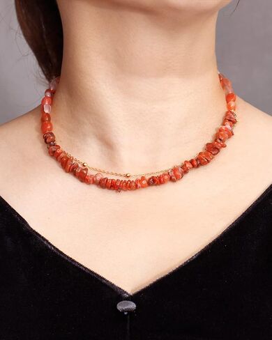 قلادة كريستال بطبقات من Lightock للنساء من العقيق الأحمر وكريستال الشفاء الروحي والأحجار الكريمة وقلادات مجوهرات هدية لها in Kuwait