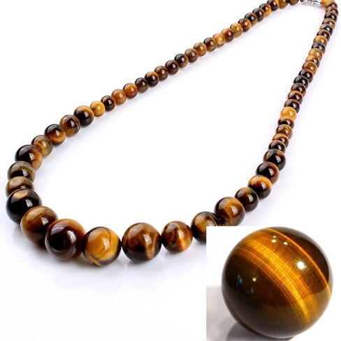 TUOKAY 12mm Tiger Eye Necklace Gemstone Beads Prayer Mala Necklace 22" Long in Kuwait