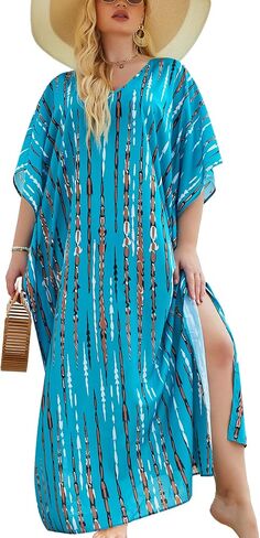 IN'VOLAND Womens Plus Size Bathing Suit Cover Up Colorful Beach Kaftan Dress Long Bikini Cover Up Swimsuit Beachwear in Saudi Arabia