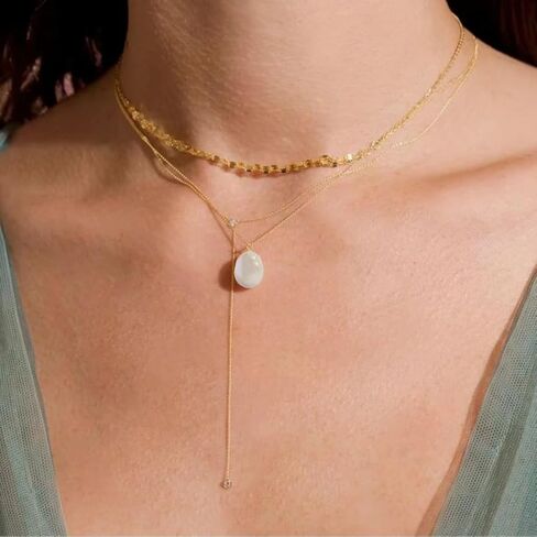 قلادة لؤلؤ واحدة للنساء والفتيات، 9-11 مم لؤلؤ طبيعي مجعد، 15.7 بوصة + 1.18 بوصة، على شكل باروكي، قلادة ذهبية ملفوفة عيار 14 قيراط، صناعة يدوية دقيقة، سلسلة الترقوة، للهدايا، لحفلات الزفاف in Kuwait