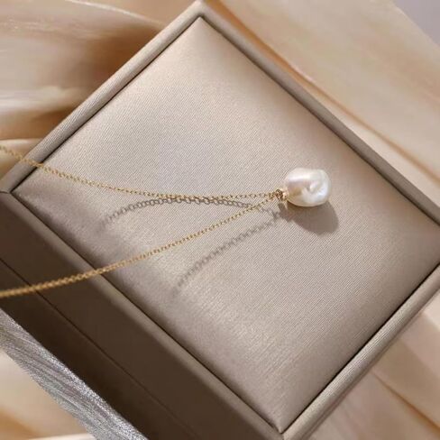 قلادة لؤلؤ واحدة للنساء والفتيات، 9-11 مم لؤلؤ طبيعي مجعد، 15.7 بوصة + 1.18 بوصة، على شكل باروكي، قلادة ذهبية ملفوفة عيار 14 قيراط، صناعة يدوية دقيقة، سلسلة الترقوة، للهدايا، لحفلات الزفاف in Kuwait