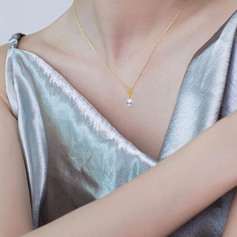 10k Gold Diamond Leaves Pearl Necklace for Women, Anniversary Jewelry for Wife, Birthday Gifts for Her (0.1ct Diamond, 9mm Freshwater Cultured Pearl), 16-18 Inch in Saudi Arabia